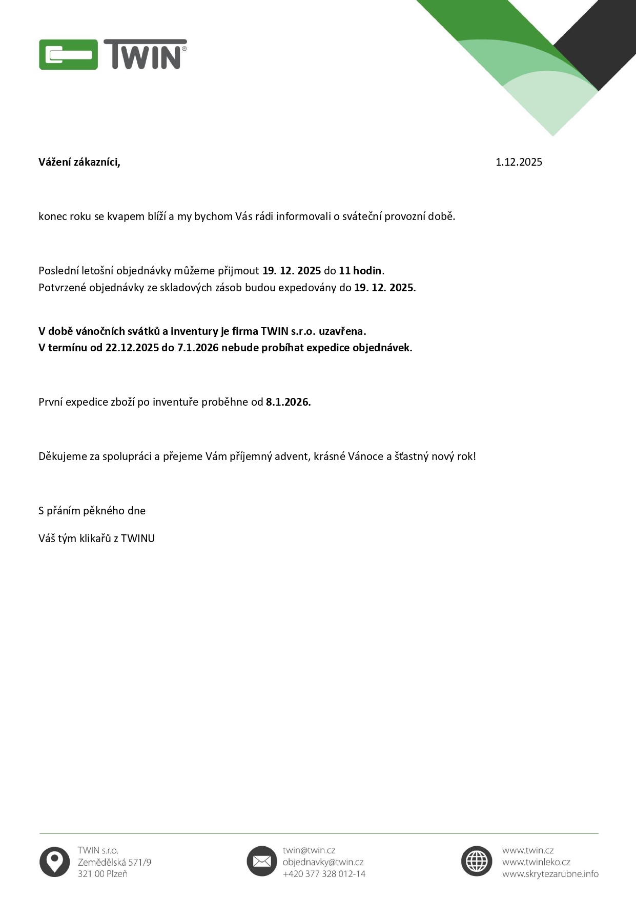 Vánoce a inventura 2025